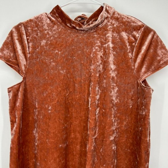 Madewell Dress Pink Crushed Velvet Mock Neck Short Sleeve Mini - Picture 5 of 12